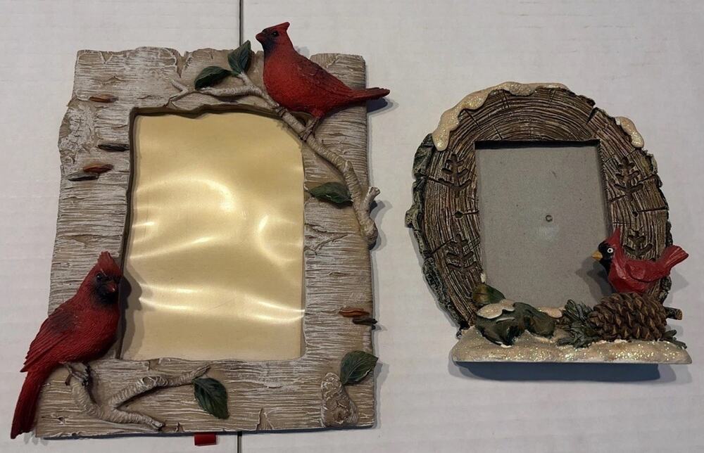 LOT Home Birch Tree Bark Picture Frame Red Cardinal Rustic 3.5 x 5 and 2.5 x 3.5